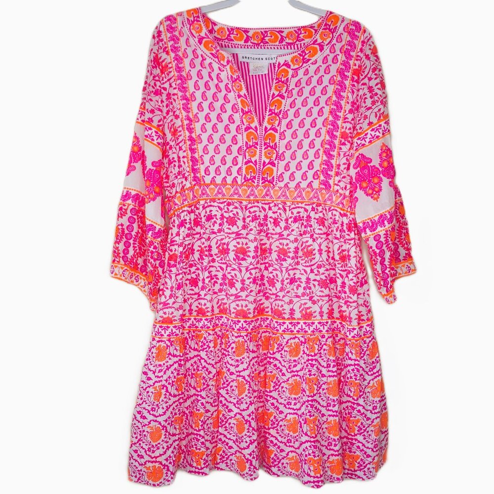 Gretchen Scott Designs Pink & Orange Printed Floral Tiered Dress